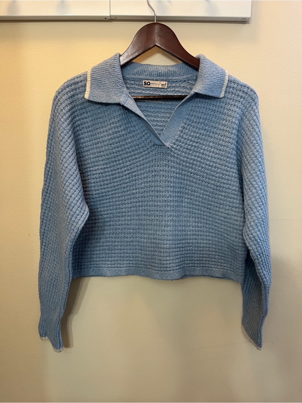SO Light Blue V-Neck Polo-Collar Knit Sweater